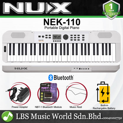 Nux NEK-110 61 Keys Portable Digital Electronic Keyboard with Touch Response and Bluetooth (NEK110 NEK 110)