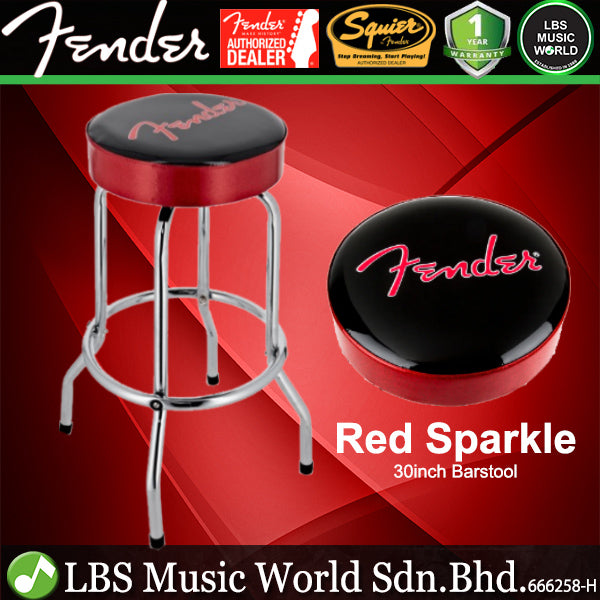 Fender Red Sparkle Logo Barstool Round Stool Chair - Black and Red
