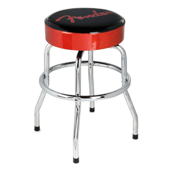 Fender Red Sparkle Logo Barstool Round Stool Chair - Black and Red