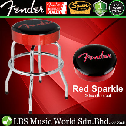Fender Red Sparkle Logo Barstool Round Stool Chair - Black and Red