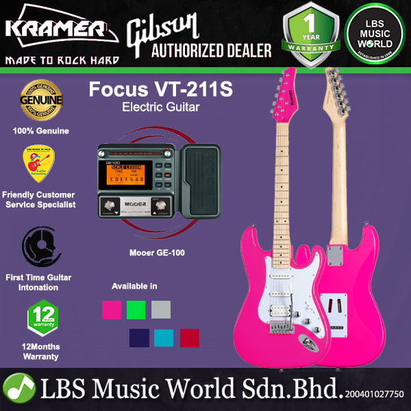 Kramer Focus VT-211S Mahogany Body Electric Guitar HSS Pickup with Maple Fingerboard and Tremolo Package with Moeer GE100 Pedal(VT211S VT 211S)