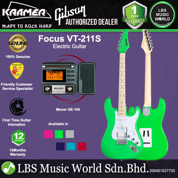 Kramer Focus VT-211S Mahogany Body Electric Guitar HSS Pickup with Maple Fingerboard and Tremolo Package with Moeer GE100 Pedal(VT211S VT 211S)