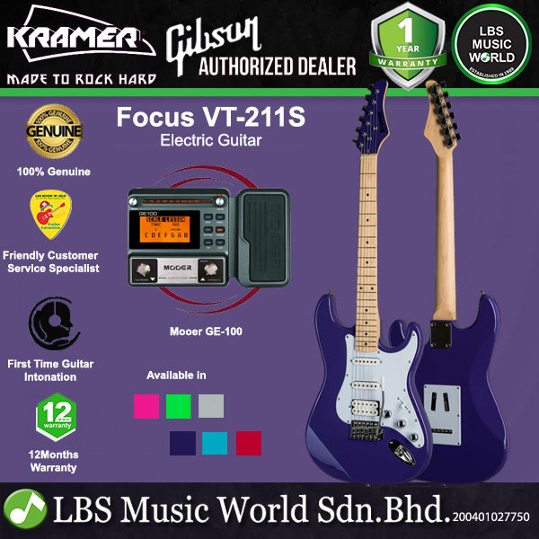 Kramer Focus VT-211S Mahogany Body Electric Guitar HSS Pickup with Maple Fingerboard and Tremolo Package with Moeer GE100 Pedal(VT211S VT 211S)