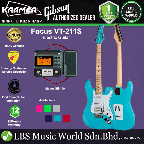 Kramer Focus VT-211S Mahogany Body Electric Guitar HSS Pickup with Maple Fingerboard and Tremolo Package with Moeer GE100 Pedal(VT211S VT 211S)
