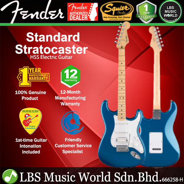 Fender Standard Stratocaster HSS Pickup Electric Guitar with Maple Fingerboard and Tremolo - Aqua Marine Metallic