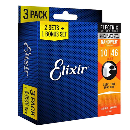 Elixir 16542 Nanoweb Electric Guitar String Light Smooth 3 Pack (10-46)