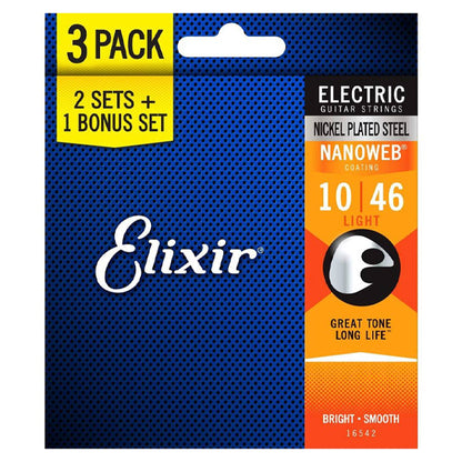 Elixir 16542 Nanoweb Electric Guitar String Light Smooth 3 Pack (10-46)