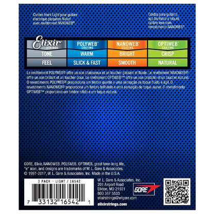 Elixir 16542 Nanoweb Electric Guitar String Light Smooth 3 Pack (10-46)