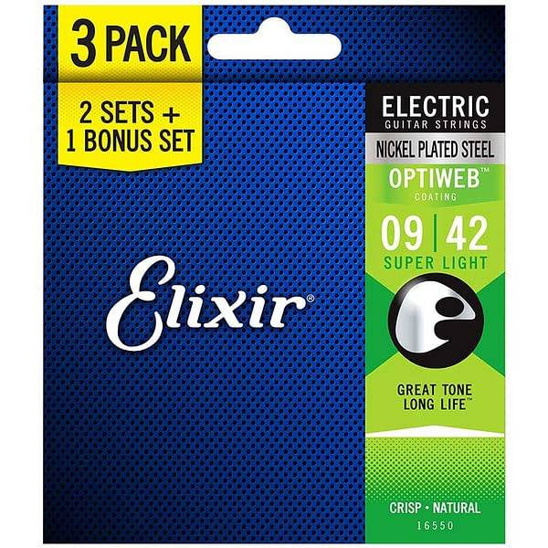 Elixir 16550 Optiweb Electric Guitar String Super Light Crisp Natural 3 Pack (09-42)