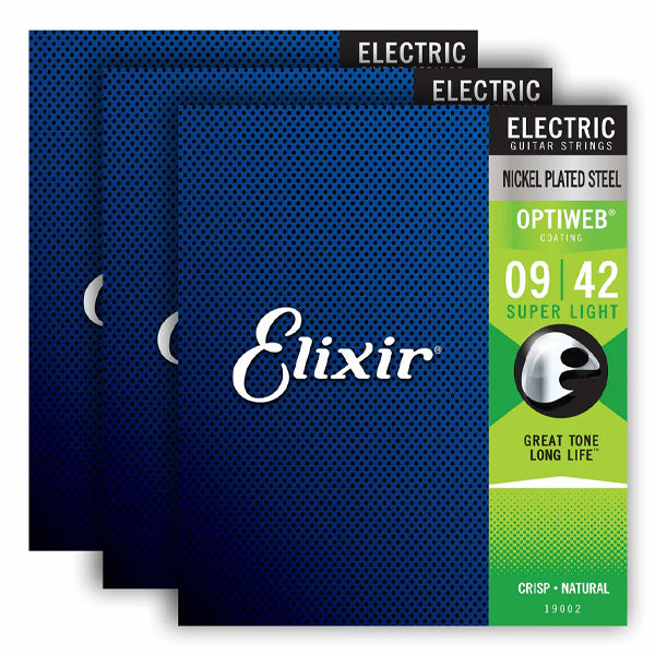 Elixir 16550 Optiweb Electric Guitar String Super Light Crisp Natural 3 Pack (09-42)