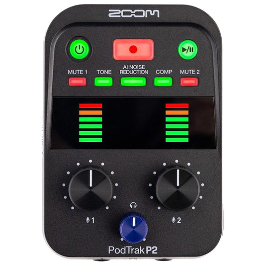 Zoom PodTrak P2 Portable Podcasting Dual USB Recorder with AI Noise Reduction