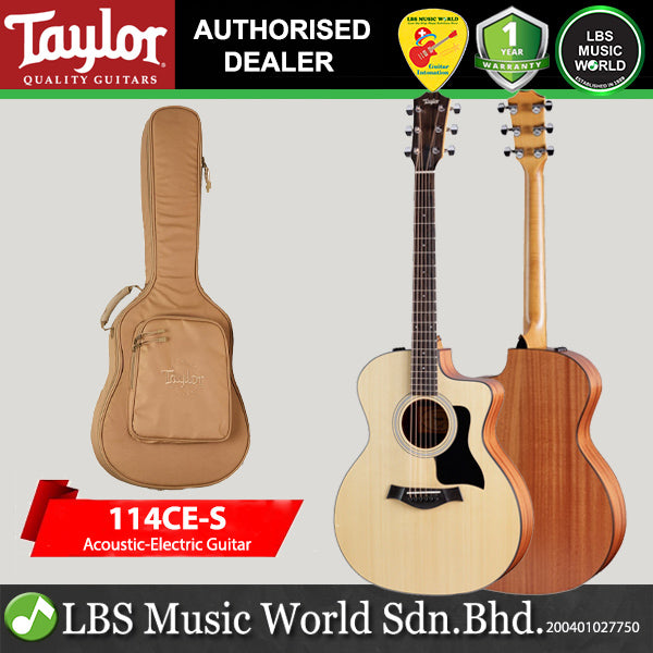 Taylor 114ce-S Grand Auditorium Solid Spruce Top Acoustic Electric Guitar with Bag - Natural Sapele (114ce S)