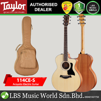 Taylor 114ce-S Grand Auditorium Solid Spruce Top Acoustic Electric Guitar with Bag - Natural Sapele (114ce S)