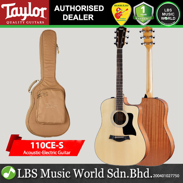 Taylor 110ce-S Dreadnought Spruce Top Acoustic Electric Guitar with Gig Bag - Natural Sapele (110ce S)