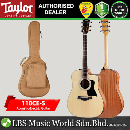 Taylor 110ce-S Dreadnought Spruce Top Acoustic Electric Guitar with Gig Bag - Natural Sapele (110ce S)