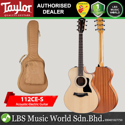 Taylor 112ce-S Solid Spruce Top Grand Concert Acoustic Electric Guitar with Gig Bag (112ce S)