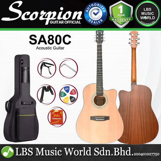 Scorpion SA80C Dreadnought Cutaway Body Acoustic Guitar Suitable for Beginner