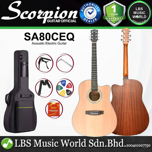 Scorpion SA80CEQ Dreadnought Cutaway Body Acoustic Electric Guitar with Built in Preamp