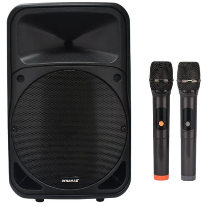 Dynamax BL15 15 Inch 120 Watt Portable Bluetooth Rechargeable Active PA Speaker with 2 UHF Handheld Microphone