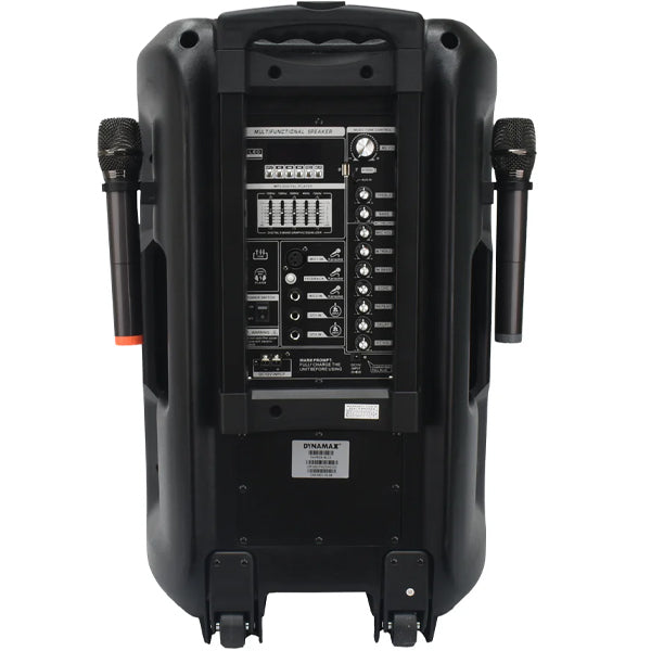 Dynamax BL15 15 Inch 120 Watt Portable Bluetooth Rechargeable Active PA Speaker with 2 UHF Handheld Microphone