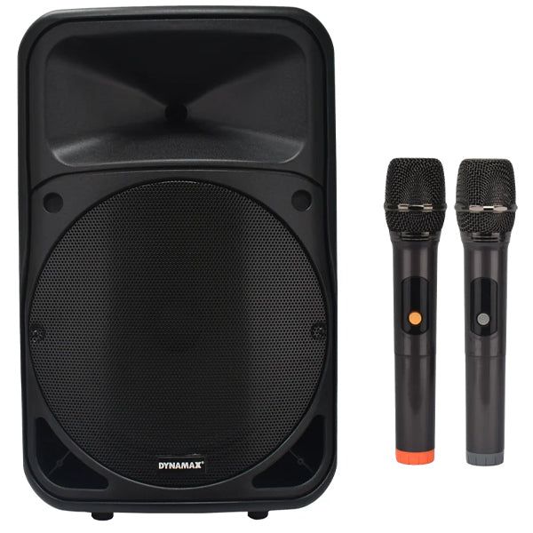 Dynamax BL12 12 Inch 100 Watt Portable Bluetooth Rechargeable Active PA Speaker with 2 UHF Handheld Microphone