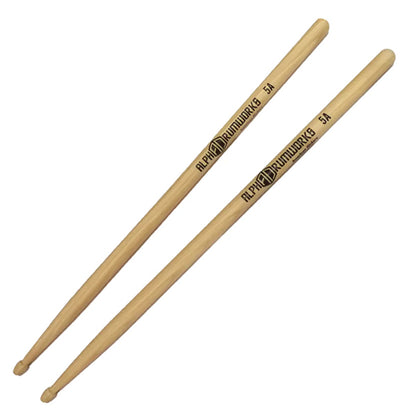 Alpha Drumworks AD-DS5A Drumstick American Hickory Series Wood Tip Drum Stick - 5A (ADDS5A AD DS5A)