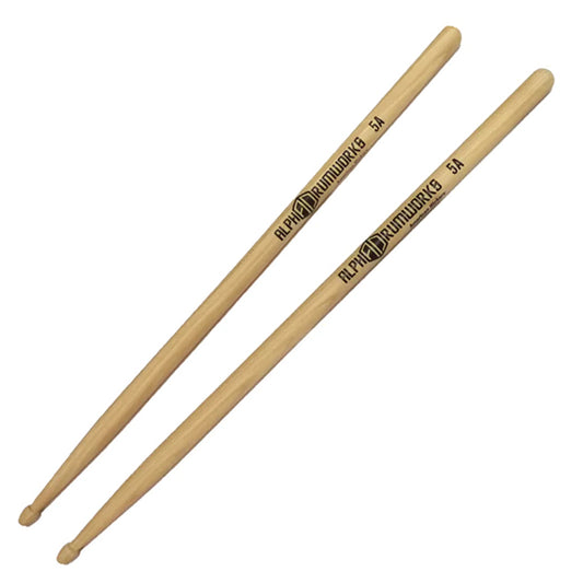 Alpha Drumworks AD-DS5A Drumstick American Hickory Series Wood Tip Drum Stick - 5A (ADDS5A AD DS5A)