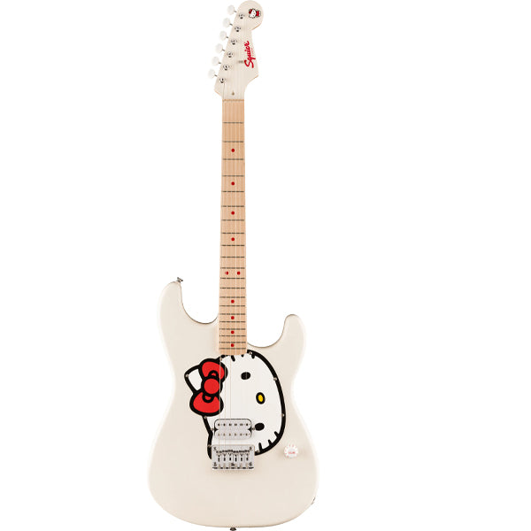 Squier by Fender Limited Edition Hello Kitty Stratocaster Electric Guitar SS Pickup with Maple Fingerboard - White