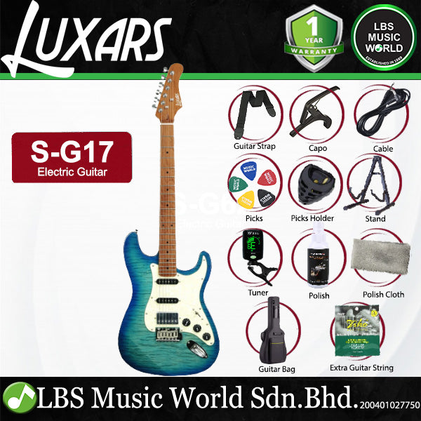 Luxars S-G25 HSS Alder Body Electric Guitar Roasted Maple Fretboard and Tremolo (S G25)