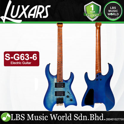 Luxars S-G63-6 Headless Electric Guitar HH Alnico V Pickups with Roasted Maple Fretboard (S G63 6)