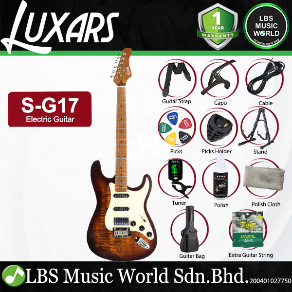 Luxars S-G25 HSS Alder Body Electric Guitar Roasted Maple Fretboard and Tremolo (S G25)