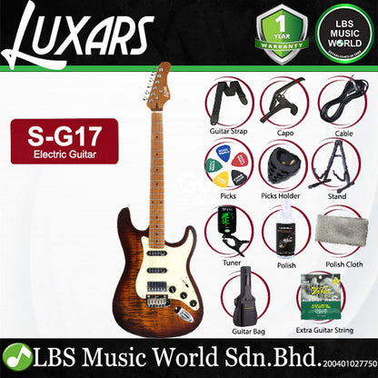 Luxars S-G25 HSS Alder Body Electric Guitar Roasted Maple Fretboard and Tremolo (S G25)