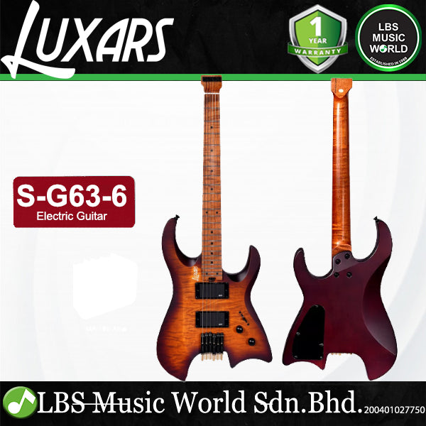 Luxars S-G63-6 Headless Electric Guitar HH Alnico V Pickups with Roasted Maple Fretboard (S G63 6)