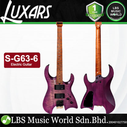 Luxars S-G63-6 Headless Electric Guitar HH Alnico V Pickups with Roasted Maple Fretboard (S G63 6)