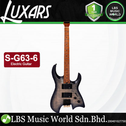 Luxars S-G63-6 Headless Electric Guitar HH Alnico V Pickups with Roasted Maple Fretboard (S G63 6)