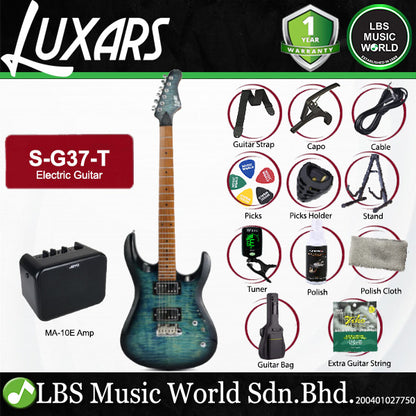 Luxars S-G37-T Solid-Body Electric Guitar Dual Coil-Split Humbuckers with Roasted Maple Neck - Package  (S G37 T)