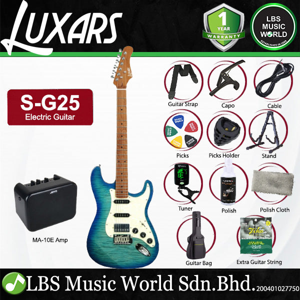 Luxars S-G25 HSS Alder High End Body Electric Guitar HSS Pickup with Roasted Maple Fretboard and Tremolo - Package (S G25)
