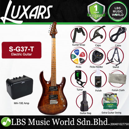 Luxars S-G37-T Solid-Body Electric Guitar Dual Coil-Split Humbuckers with Roasted Maple Neck - Package  (S G37 T)
