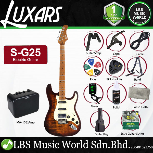 Luxars S-G25 HSS Alder High End Body Electric Guitar HSS Pickup with Roasted Maple Fretboard and Tremolo - Package (S G25)