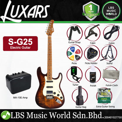 Luxars S-G25 HSS Alder High End Body Electric Guitar HSS Pickup with Roasted Maple Fretboard and Tremolo - Package (S G25)