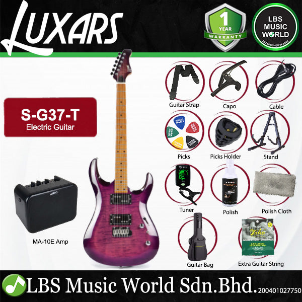 Luxars S-G37-T Solid-Body Electric Guitar Dual Coil-Split Humbuckers with Roasted Maple Neck - Package  (S G37 T)