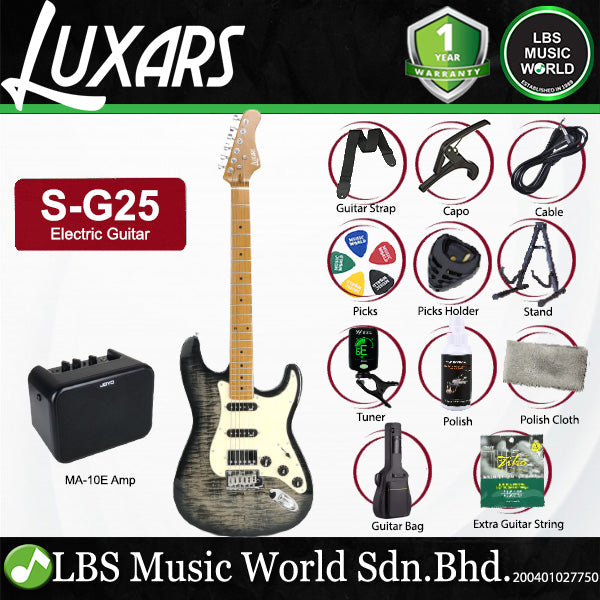 Luxars S-G25 HSS Alder High End Body Electric Guitar HSS Pickup with Roasted Maple Fretboard and Tremolo - Package (S G25)