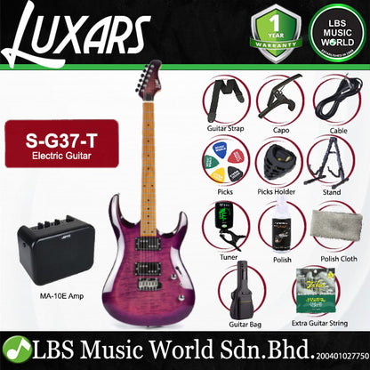 Luxars S-G37-T Solid-Body Electric Guitar Dual Coil-Split Humbuckers with Roasted Maple Neck - Package  (S G37 T)