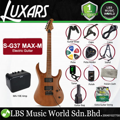LUXARS S-G37-MAX-M Roasted Mahogany Body Electric Guitar HH Pickup with Tremolo - Package (S G37 MAX M)