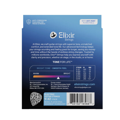 Elixir 16566 Nanoweb Electric Guitar String Super Light Bright Smooth 3 Pack (09-42)