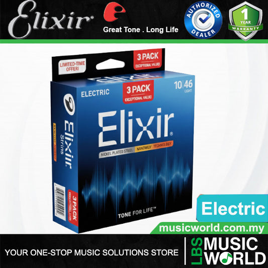 Elixir 16567 Nanoweb Electric Guitar String Light Smooth 3 Pack (10-46)