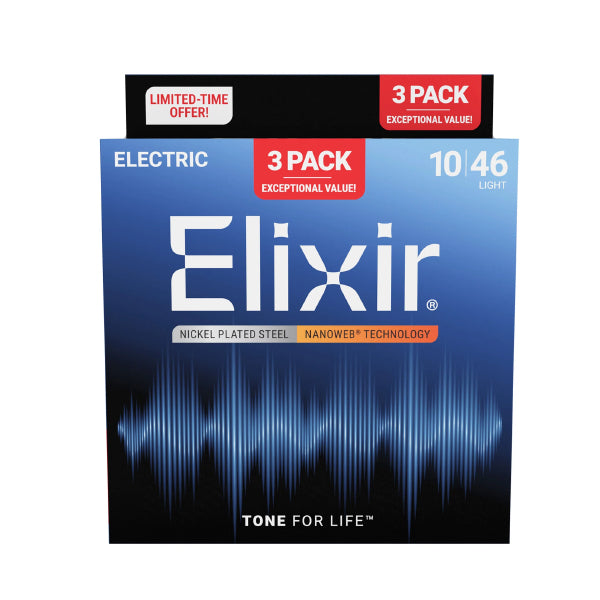 Elixir 16567 Nanoweb Electric Guitar String Light Smooth 3 Pack (10-46)