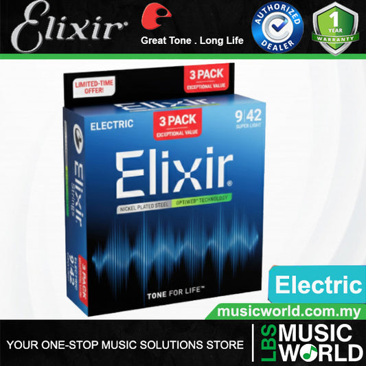 Elixir 16571 Optiweb Electric Guitar String Super Light Bright Smooth 3 Pack (09-42)