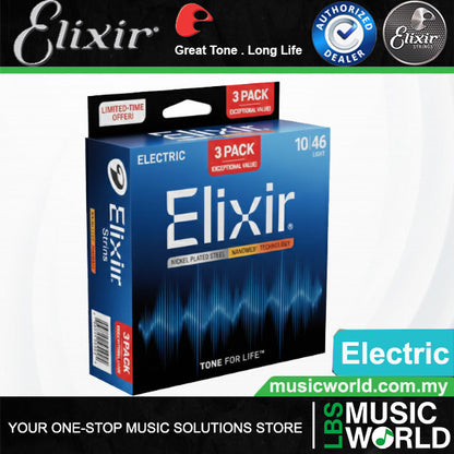 Elixir 16567 Nanoweb Electric Guitar String Light Smooth 3 Pack (10-46)