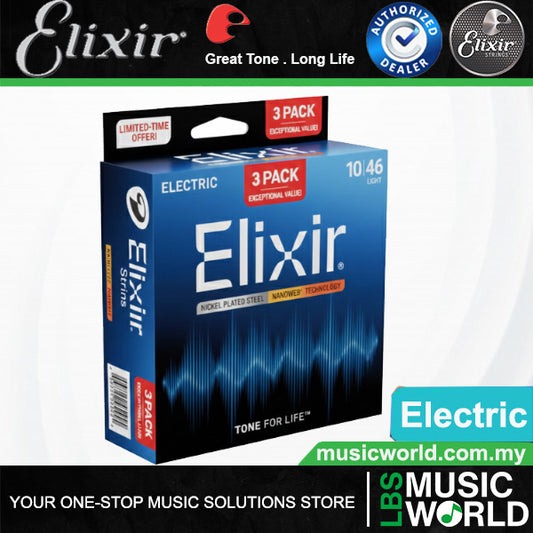 Elixir 16567 Nanoweb Electric Guitar String Light Smooth 3 Pack (10-46)
